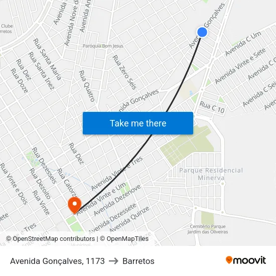 Avenida Gonçalves, 1173 to Barretos map