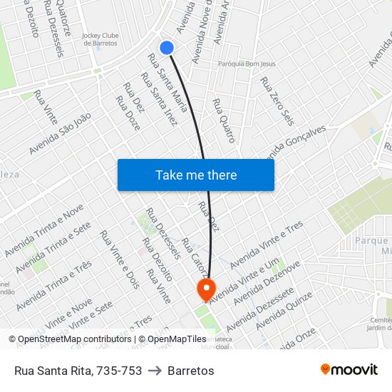 Rua Santa Rita, 735-753 to Barretos map