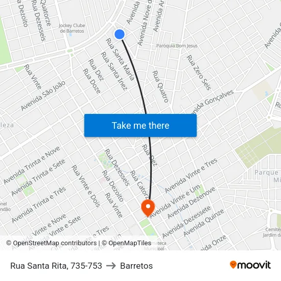 Rua Santa Rita, 735-753 to Barretos map