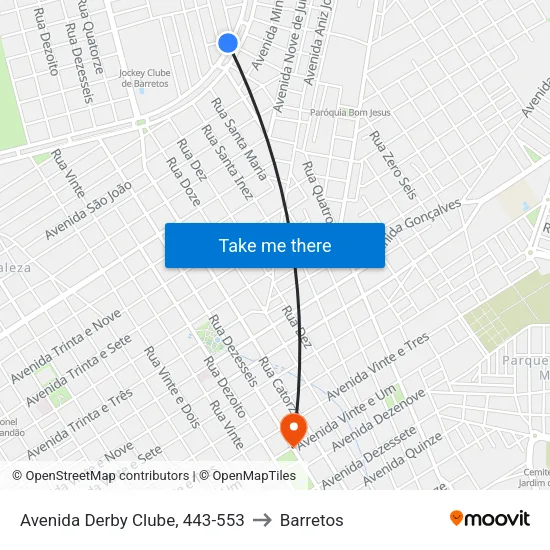 Avenida Derby Clube, 443-553 to Barretos map