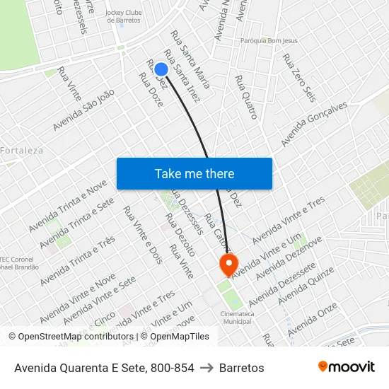 Avenida Quarenta E Sete, 800-854 to Barretos map
