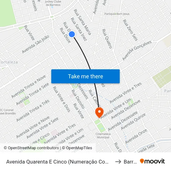 Avenida Quarenta E Cinco (Numeração Com Zero Inicial), 331-419 to Barretos map