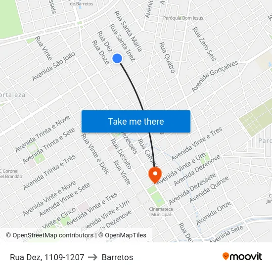 Rua Dez, 1109-1207 to Barretos map