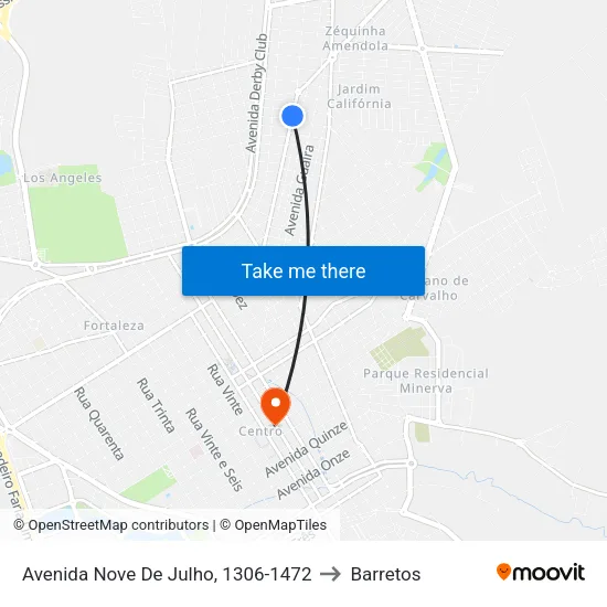 Avenida Nove De Julho, 1306-1472 to Barretos map