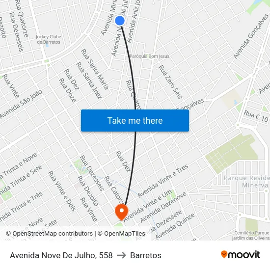 Avenida Nove De Julho, 558 to Barretos map