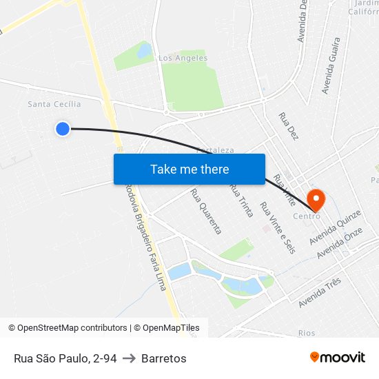 Rua São Paulo, 2-94 to Barretos map