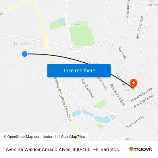 Avenida Waldeir Amado Alves, 400-466 to Barretos map