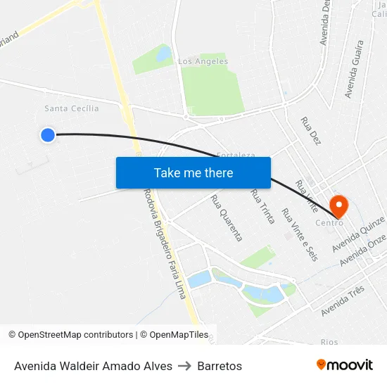 Avenida Waldeir Amado Alves to Barretos map