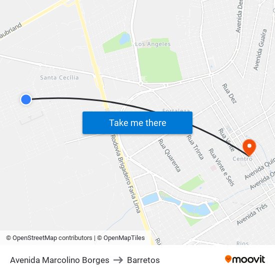 Avenida Marcolino Borges to Barretos map