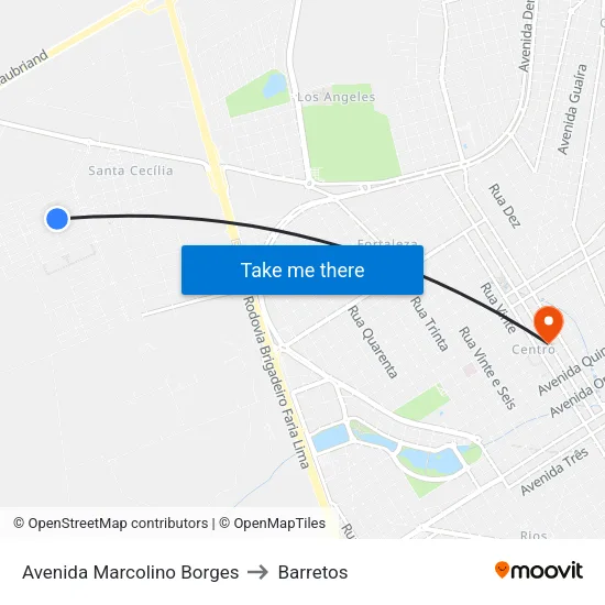 Avenida Marcolino Borges to Barretos map