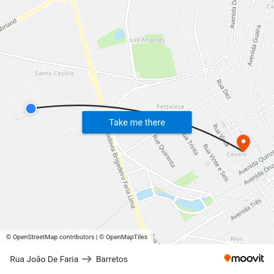 Rua João De Faria to Barretos map