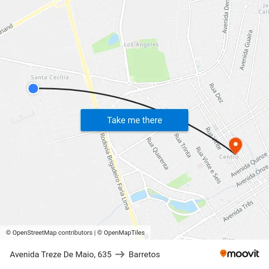 Avenida Treze De Maio, 635 to Barretos map
