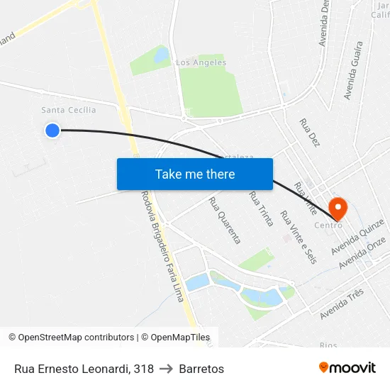 Rua Ernesto Leonardi, 318 to Barretos map