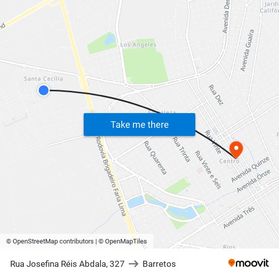 Rua Josefina Réis Abdala, 327 to Barretos map