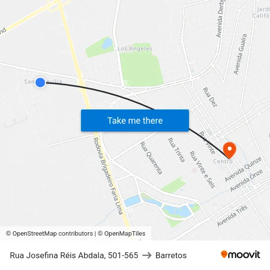 Rua Josefina Réis Abdala, 501-565 to Barretos map