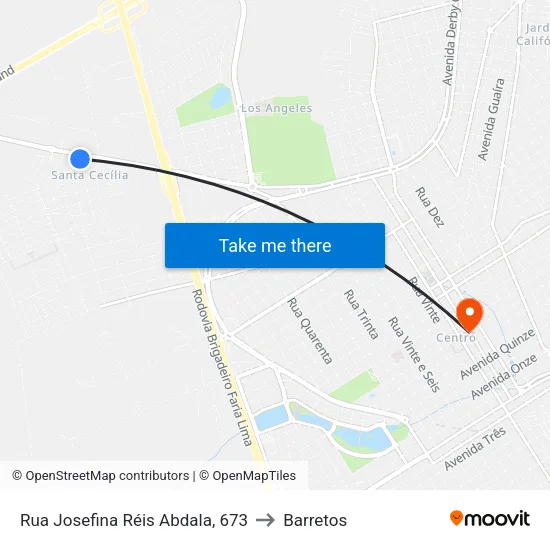 Rua Josefina Réis Abdala, 673 to Barretos map