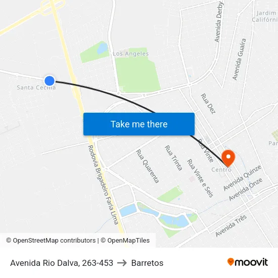 Avenida Rio Dalva, 263-453 to Barretos map