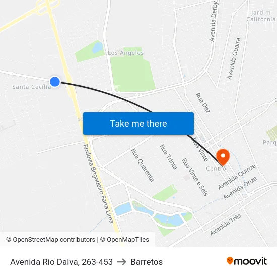 Avenida Rio Dalva, 263-453 to Barretos map