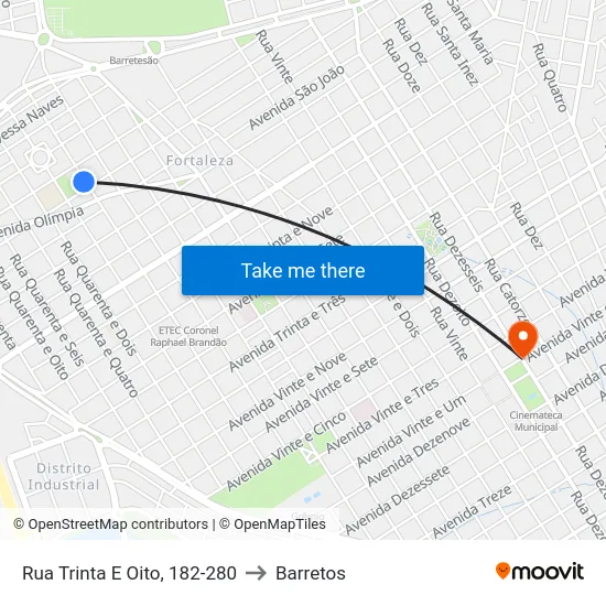 Rua Trinta E Oito, 182-280 to Barretos map