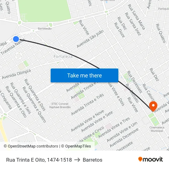 Rua Trinta E Oito, 1474-1518 to Barretos map