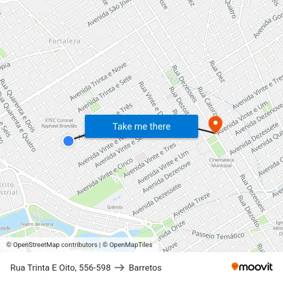 Rua Trinta E Oito, 556-598 to Barretos map