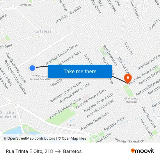 Rua Trinta E Oito, 218 to Barretos map