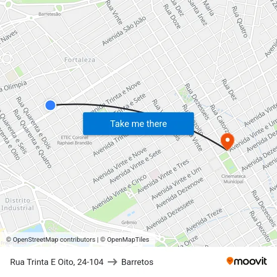 Rua Trinta E Oito, 24-104 to Barretos map