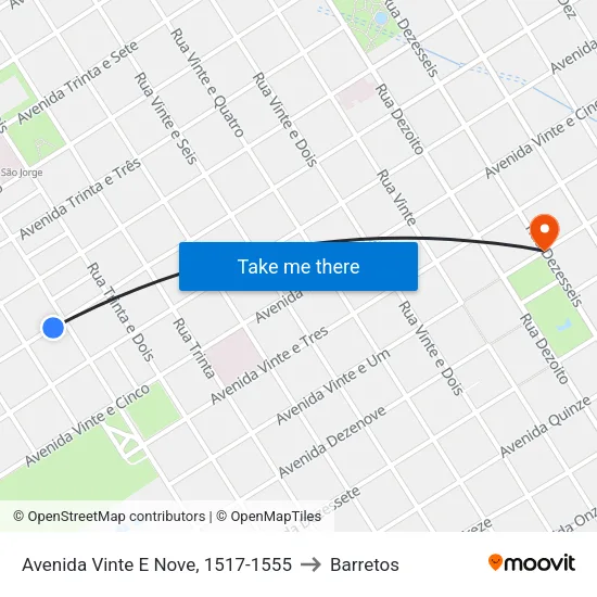Avenida Vinte E Nove, 1517-1555 to Barretos map