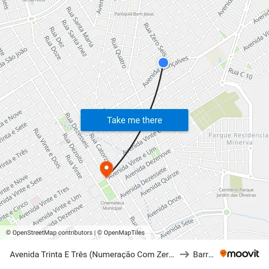 Avenida Trinta E Três (Numeração Com Zero Inicial), 390-492 to Barretos map