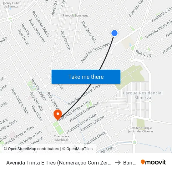 Avenida Trinta E Três (Numeração Com Zero Inicial), 76-178 to Barretos map