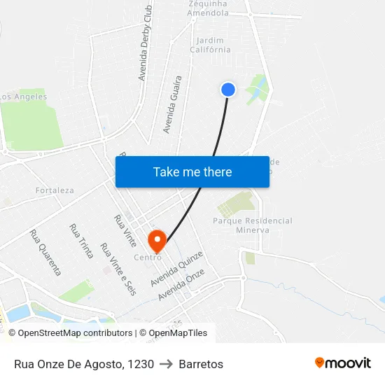 Rua Onze De Agosto, 1230 to Barretos map