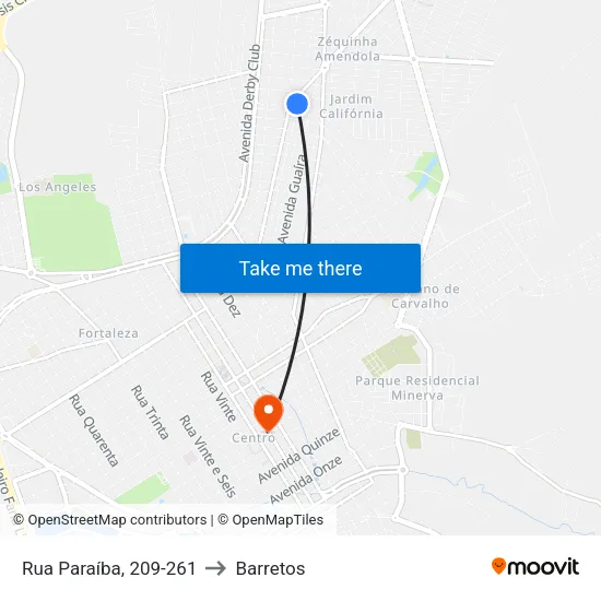 Rua Paraíba, 209-261 to Barretos map