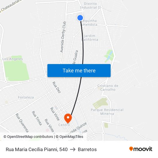 Rua Maria Cecília Pianni, 540 to Barretos map