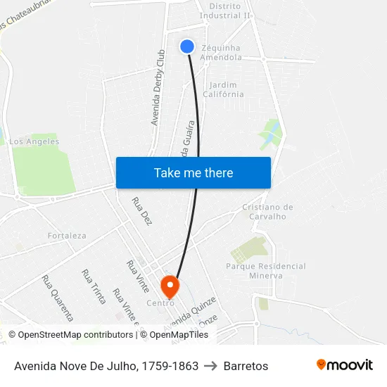 Avenida Nove De Julho, 1759-1863 to Barretos map