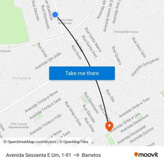Avenida Sessenta E Um, 1-91 to Barretos map