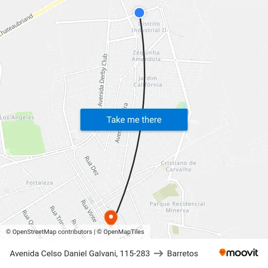 Avenida Celso Daniel Galvani, 115-283 to Barretos map