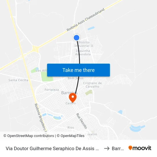 Via Doutor Guilherme Seraphico De Assis Carvalho, 2345 to Barretos map