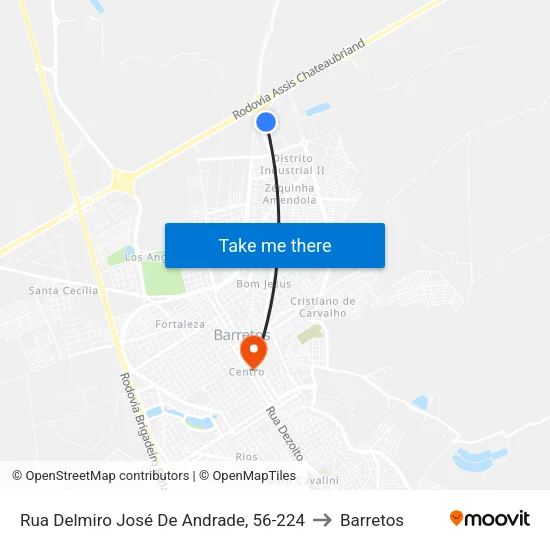 Rua Delmiro José De Andrade, 56-224 to Barretos map