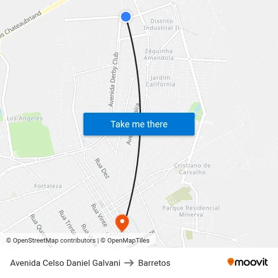 Avenida Celso Daniel Galvani to Barretos map