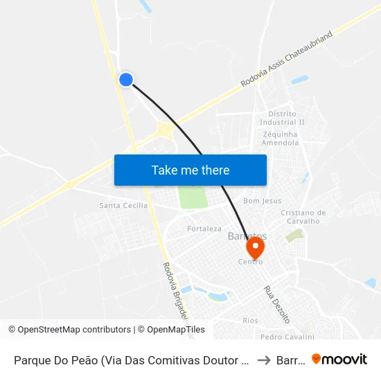 Parque Do Peão (Via Das Comitivas Doutor Roberto Cardoso Alves) to Barretos map