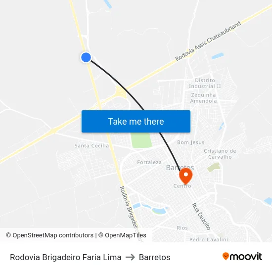 Rodovia Brigadeiro Faria Lima to Barretos map