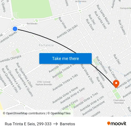 Rua Trinta E Seis, 299-333 to Barretos map