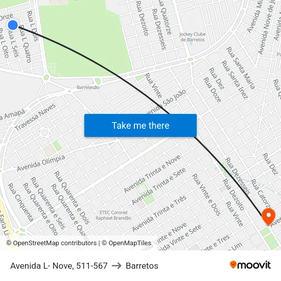 Avenida L- Nove, 511-567 to Barretos map