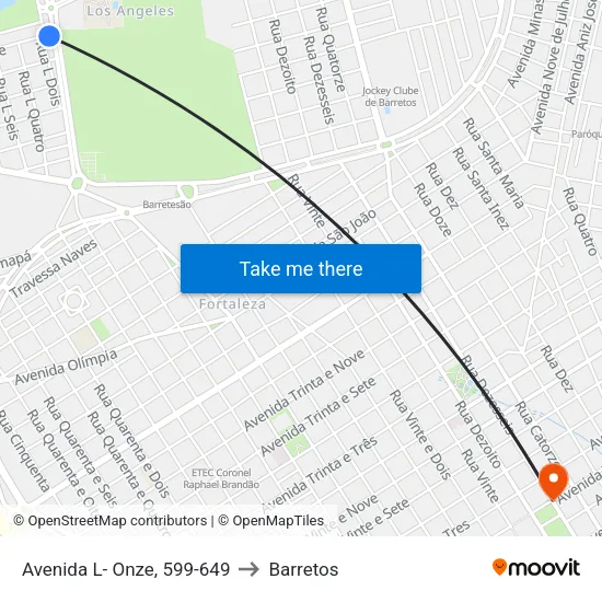 Avenida L- Onze, 599-649 to Barretos map