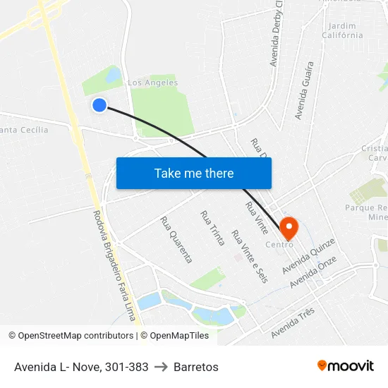 Avenida L- Nove, 301-383 to Barretos map