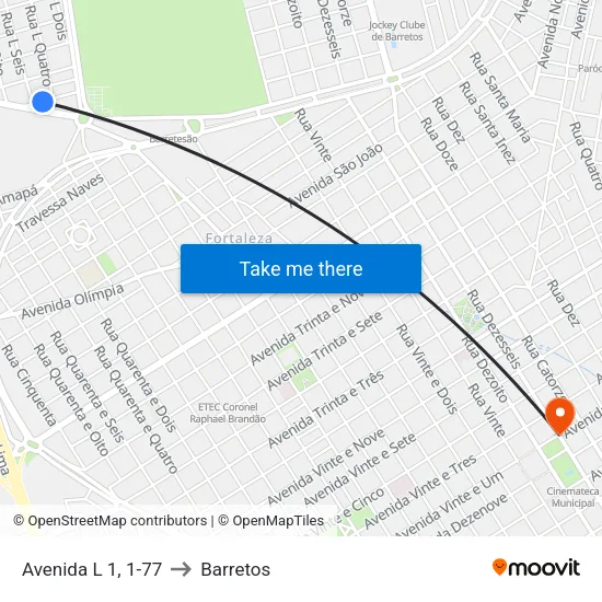 Avenida L 1, 1-77 to Barretos map