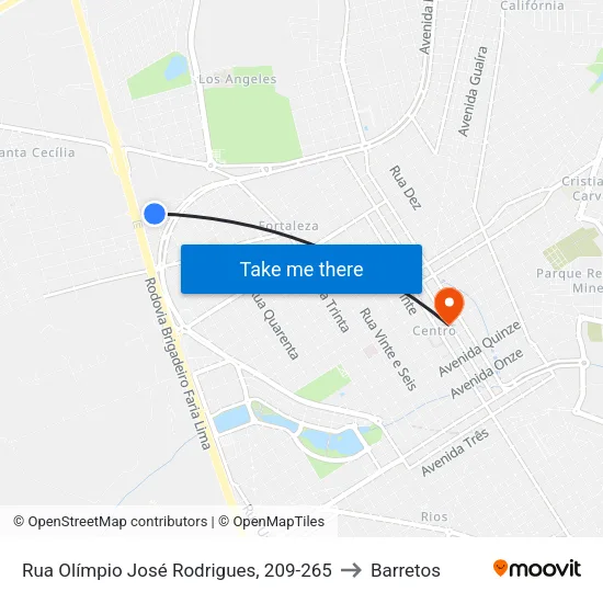 Rua Olímpio José Rodrigues, 209-265 to Barretos map