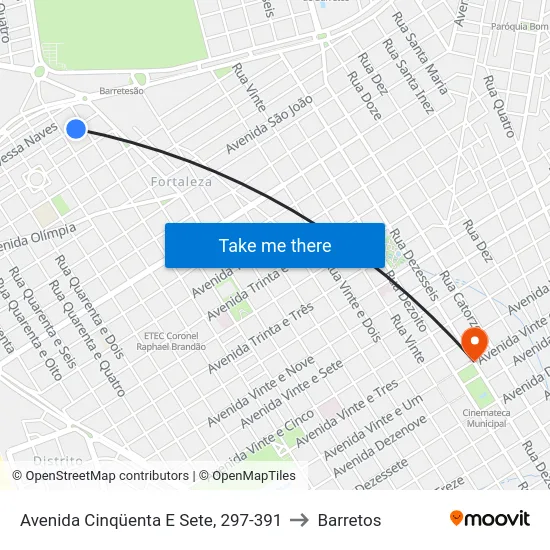 Avenida Cinqüenta E Sete, 297-391 to Barretos map