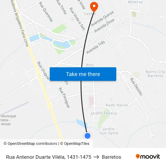 Rua Antenor Duarte Viléla, 1431-1475 to Barretos map
