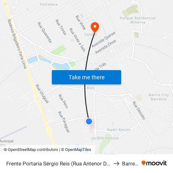 Frente Portaria Sérgio Reis (Rua Antenor Duarte Viléla) to Barretos map